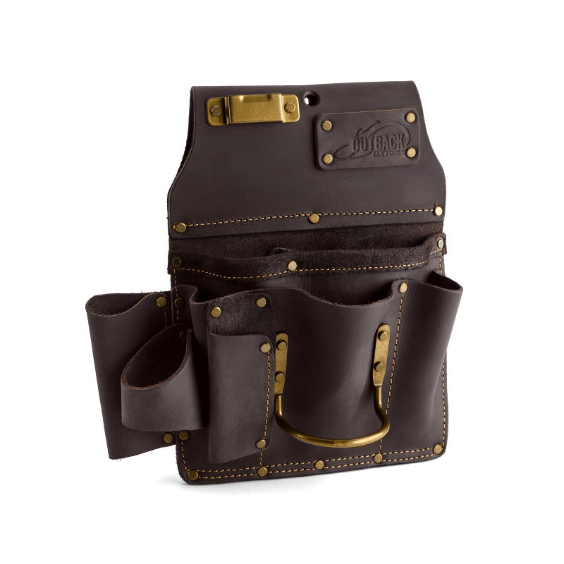 OX Tools Oil Tanned Leather Tool Pouch - 4 Pocket Dual Hammer Holder Pouch - Work Belt Compatible Tool Bag - Heavy Duty Top Grain Leather Tool Bag for Carpenters - Double Stitched Tool Bag OX-P263701D - Image 1